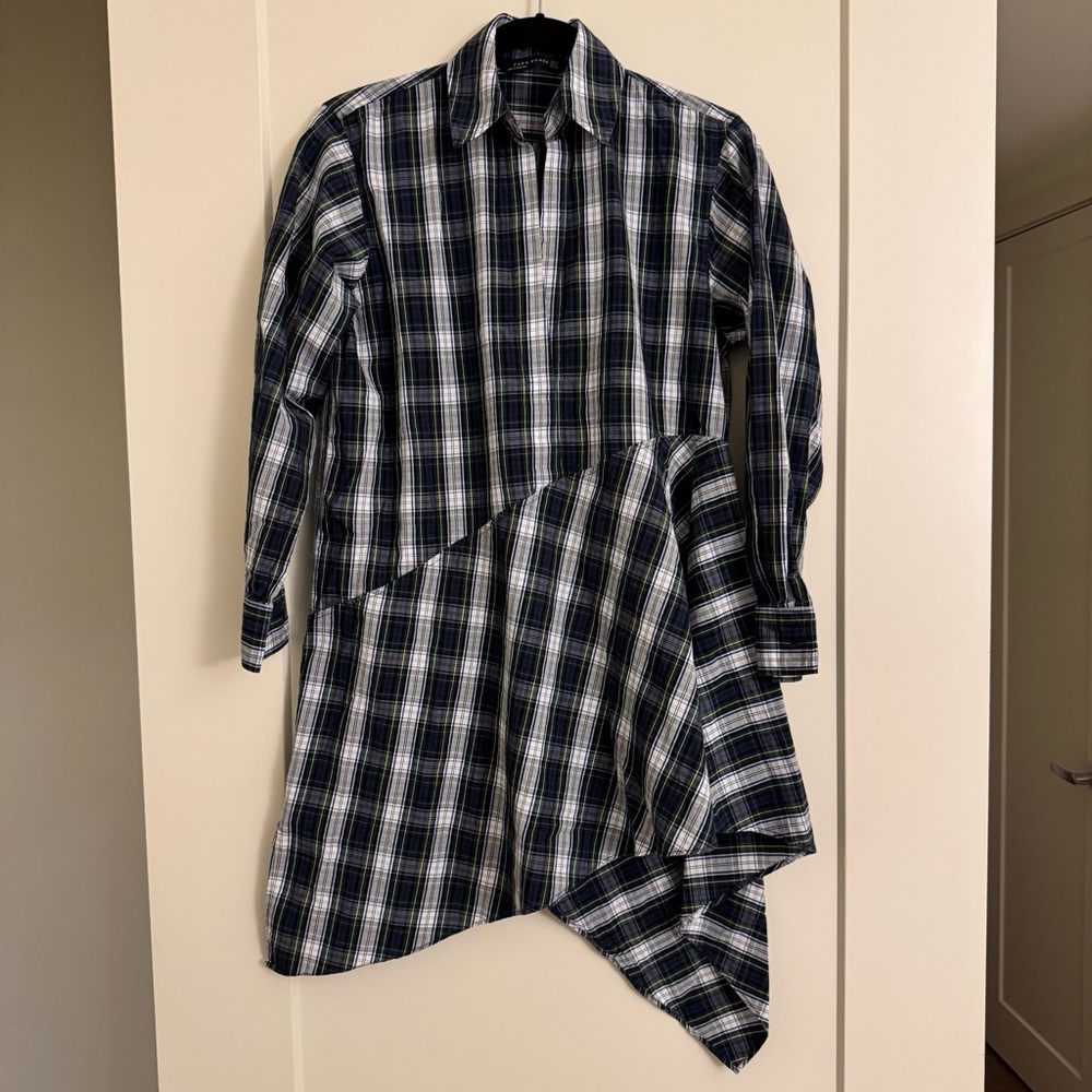 Zara Blue and Green Plaid Blouse